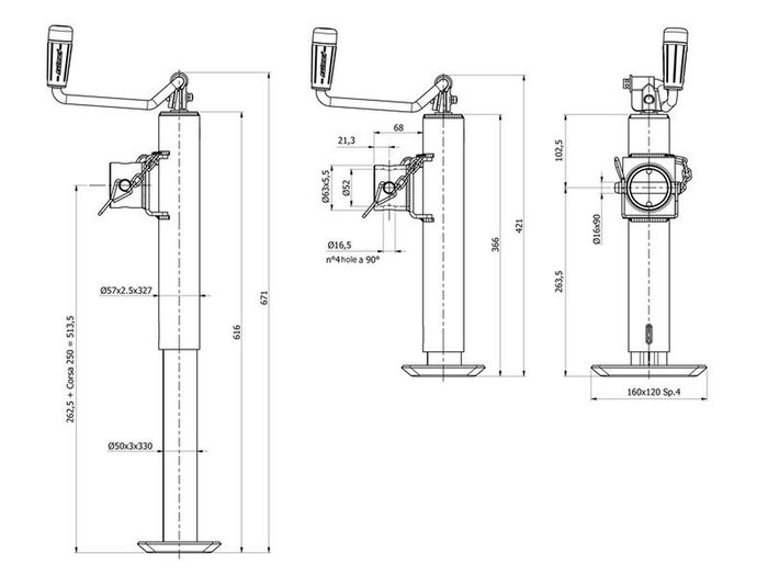 Support de manivelle SIMOL S.170033 pour remorque de 1300 kg