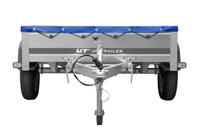Remorque porte-voitures 200x125 UNITRAILER GARDEN 201 KIPP avec châssis H-0 et bâche bleue
