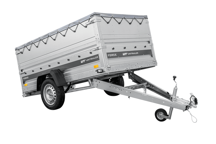 Remorque sur ressorts 230x125 UNITRAILER FORCE 230/R KIPP avec ridelles supplémentaires, châssis H-0 et bâche grise