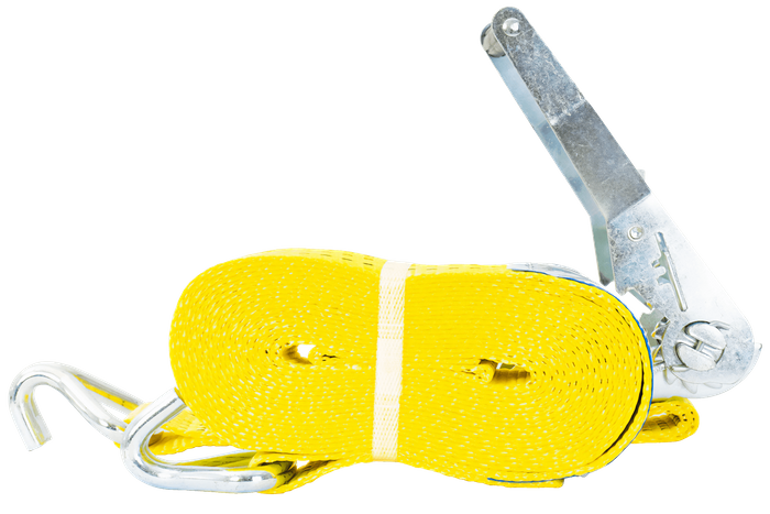 Ensemble de quatre courroies de transport jaunes UNITRAIER 8 m/50 mm/5 t avec tendeur