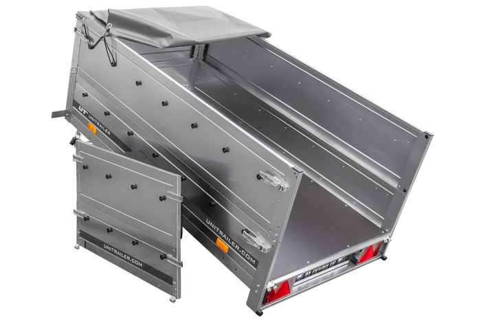 Remorque porte-voitures 200x106 UNITRAILER GARDEN 200 KIPP avec côtés BIS et bâche grise