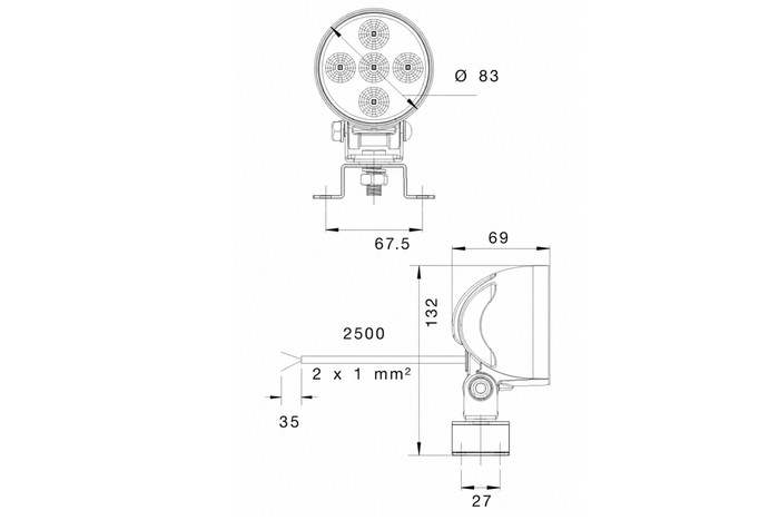 Lampe de travail, réflecteur LED ASPÖCK WORKPOINT 5xLED rond