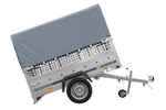 Remorque à un essieu 200x125 UNITRAILER GARDEN 201 KIPP avec côtés en filet, châssis H-800 et bâche grise