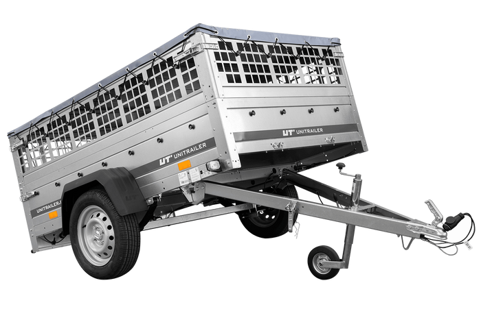Remorque porte-voitures sur ressorts 200x125 UNITRAILER GARDEN 201/R KIPP avec côtés en filet, châssis H-0 et bâche grise