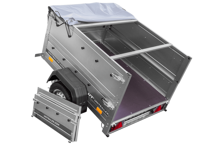 Remorque porte-voitures 150x106 UNITRAILER GARDEN 150 KIPP avec ridelles BIS, châssis H-0 et bâche grise