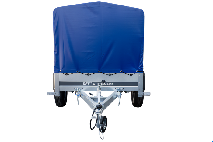 Remorque à un essieu 200x106 UNITRAILER GARDEN 200 KIPP avec châssis H-800 et bâche bleue
