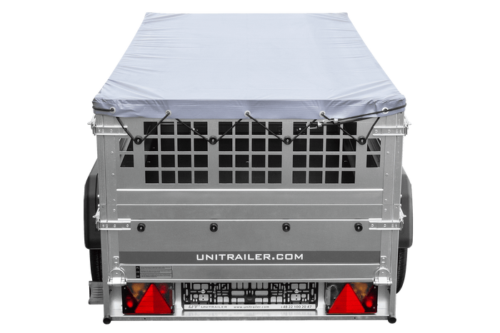 Remorque à un essieu 200x106 UNITRAILER GARDEN 200 KIPP avec côtés en filet et bâche grise