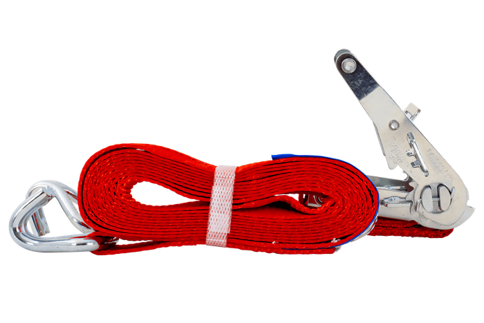 Ensemble de quatre courroies de transport rouges UNITRAIER 4 m/35 mm/2 t avec tendeur