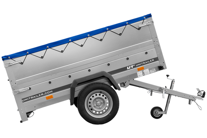 Remorque voiture 200x125 UNITRAILER GARDEN 201 KIPP avec ridelles supplémentaires et bâche bleue