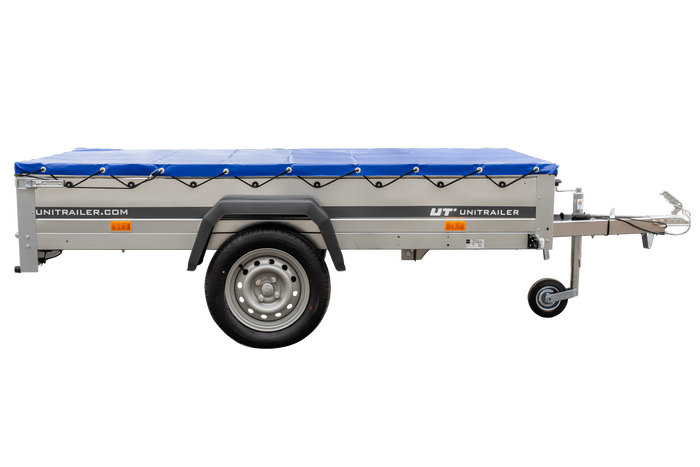 Remorque galvanisé 230 x 125 cm Garden Trailer 230 KIPP [avec roue jockey et bâche plate bleue]