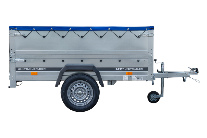 Remorque à un essieu 200x106 UNITRAILER GARDEN 200 KIPP avec côtés BIS et bâche bleue