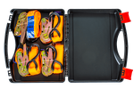 Ensemble de quatre sangles de transport UNITRAILER orange de 4 m/25 mm/0,68 t avec tendeur, dans une valise