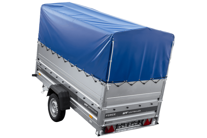 Remorque porte-voitures 264x125 UNITRAILER FORCE 264 KIPP avec ridelles BIS, châssis H-800 et bâche bleue