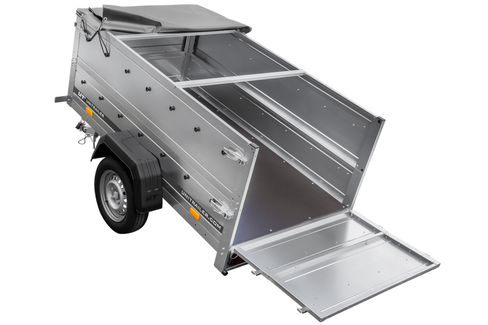 Remorque mono-essieu 200x106 UNITRAILER GARDEN 200 KIPP avec ridelles BIS, châssis H-0 et bâche grise