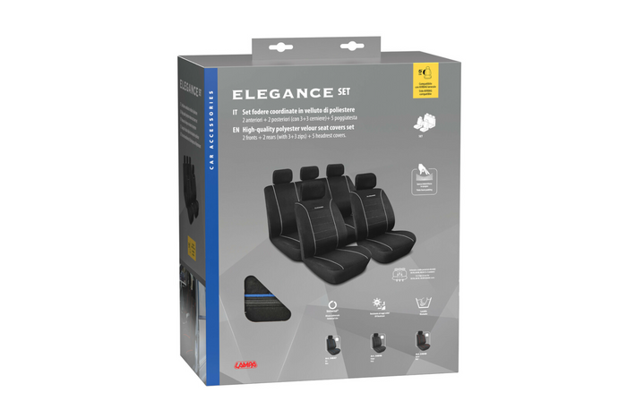 Ensemble de housses de sièges auto LAMPA Elegance bleues, pour sièges avant et arrière