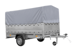 Remorque à un essieu sur ressorts UNITRAILER GARDEN 265/R KIPP 264x150 avec ridelles BIS, châssis H-800 et bâche grise
