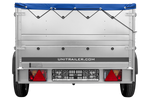 Remorque voiture 200x125 UNITRAILER GARDEN 201 KIPP avec ridelles supplémentaires et bâche bleue