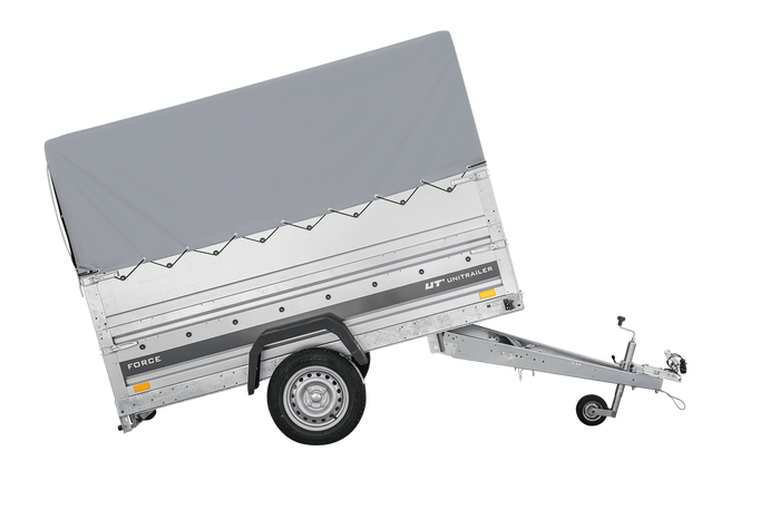 Remorque 230x125 UNITRAILER FORCE 230 KIPP avec ridelles BIS, châssis H-800 et bâche grise