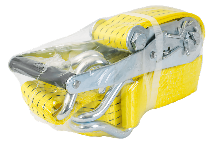 Ensemble de quatre courroies de transport jaunes UNITRAIER 4 m/50 mm/5 t avec tendeur