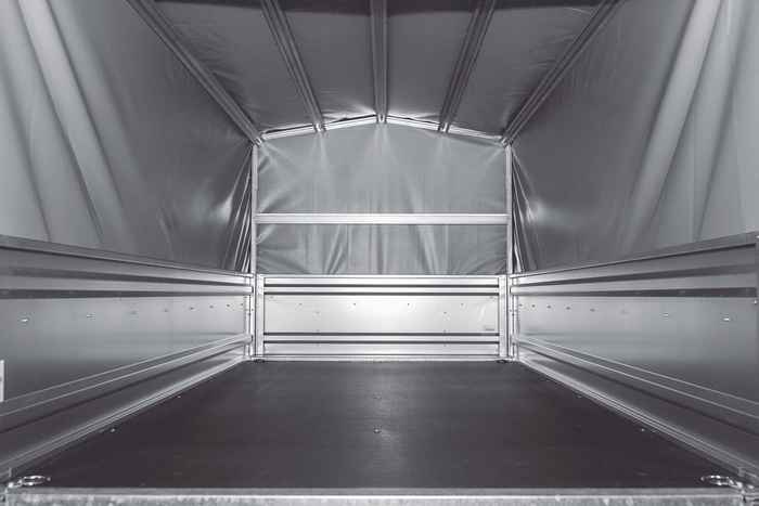 Remorque à un essieu 230x125 UNITRAILER FORCE 230 KIPP avec châssis H-800 et bâche grise