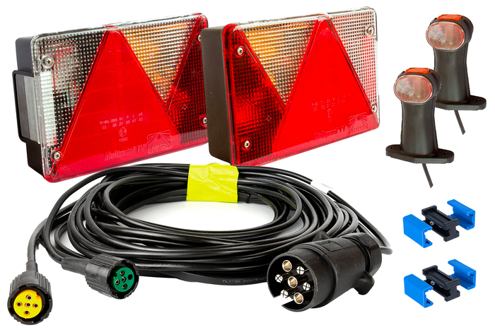 Kit d&#39;éclairage : feux arrière ASPÖCK + feux de position latéraux ASPÖCK + faisceau MANTES 4,5 m 7 broches + connecteurs rapides