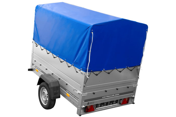 Remorque 1 essieu 200x125 UNITRAILER GARDEN 201 KIPP avec ridelles supplémentaires, châssis H-800 et bâche bleue