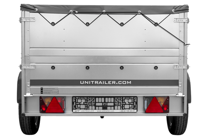 Remorque légère 200x125 UNITRAILER GARDEN 201 KIPP avec ridelles supplémentaites et bâche grise