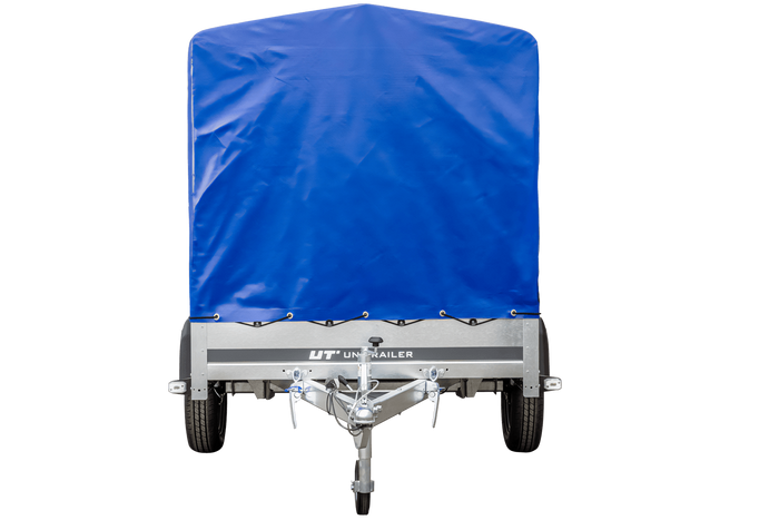 Remorque porte-voitures 230x125 UNITRAILER GARDEN 230 KIPP avec châssis H-1100 et bâche bleue