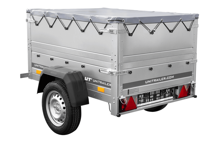 Remorque porte-voitures 150x106 UNITRAILER GARDEN 150 KIPP avec ridelles BIS, châssis H-0 et bâche grise