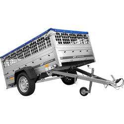 Remorque porte-voitures sur ressorts 200x125 UNITRAILER GARDEN 201/R KIPP avec côtés en filet, châssis H-0 et bâche bleue