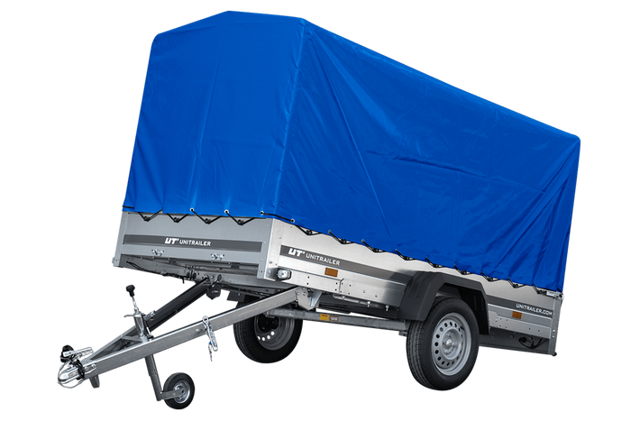 Remorque voiture 264x125 UNITRAILER GARDEN 264 KIPP avec châssis H-1100 et bâche bleue