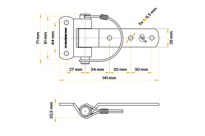 Charnière latérale amovible STEELPRESS ZW-03.106 pour montage latéral de remorque
