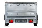 Grande remorque 230x125 avec bâche plate grise, tiges de support bâche, rehausses de ridelles et roue jockey - Garden Trailer 230 KIPP