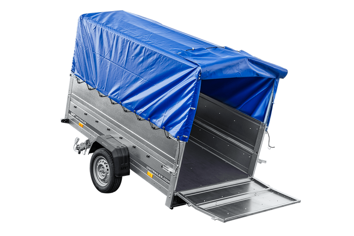 Remorque légère 230x125 UNITRAILER GARDEN 230 KIPP avec côtés BIS, châssis H-800 et bâche bleue