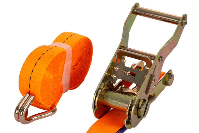 Ensemble de quatre courroies de transport UNITRAILER orange de 5 m/25 mm/1 t avec tendeur