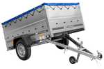 Remorque voiture 200x125 UNITRAILER GARDEN 201 KIPP avec ridelles supplémentaires et bâche bleue