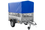 Remorque légère 200x106 UNITRAILER GARDEN 200 KIPP avec côtés en filet, châssis H-800 et bâche bleue