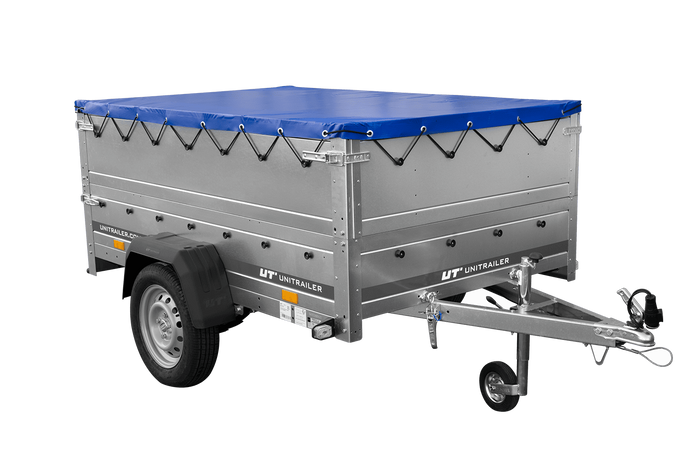 Remorque légère sur ressorts 200x125 UNITRAILER GARDEN 201/R KIPP avec côtés BIS, châssis H-0 et bâche bleue
