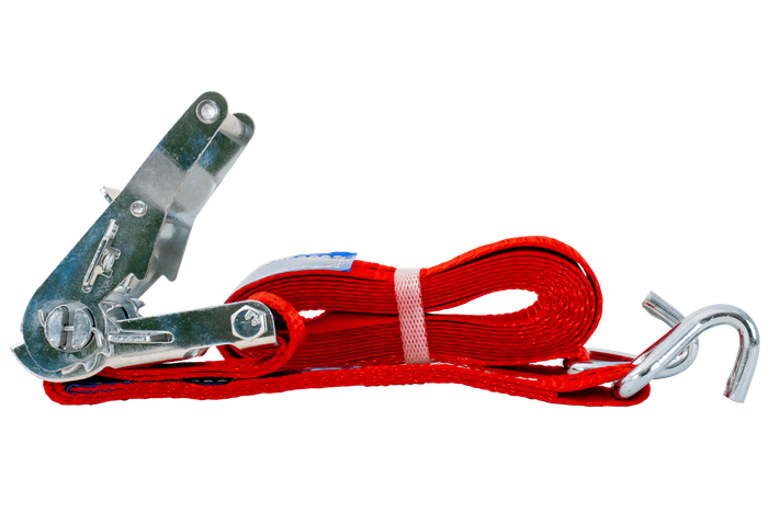 Ensemble de quatre courroies de transport rouges UNITRAIER 6 m/35 mm/2 t avec tendeur