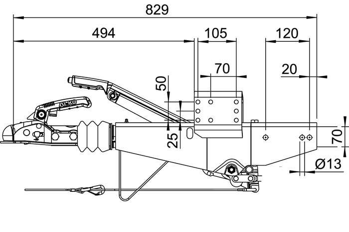 Dispositif de dépassement AL-KO 161S avec attelage AK161 pour remorque de 1600kg à timon carré