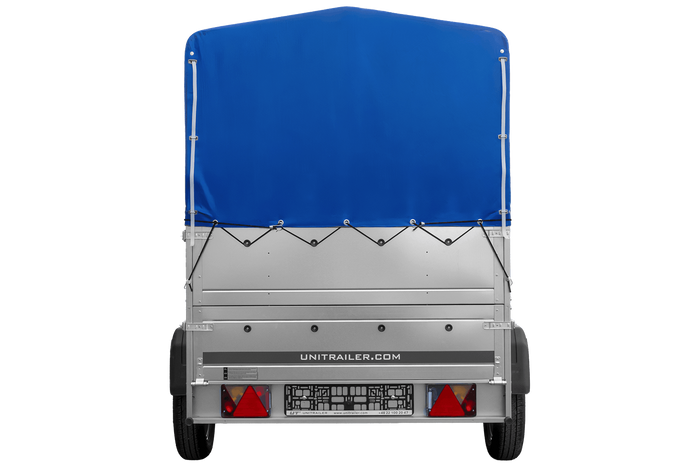 Remorque 1 essieu 200x125 UNITRAILER GARDEN 201 KIPP avec ridelles supplémentaires, châssis H-800 et bâche bleue