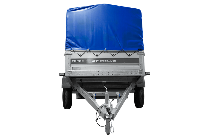Remorque à un essieu 230x125 UNITRAILER FORCE 230 KIPP avec châssis H-800 et bâche bleue