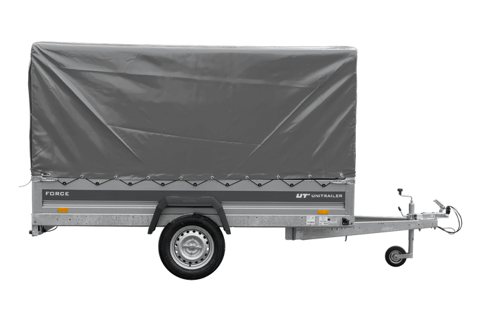 Remorque porte-voitures 264x125 UNITRAILER FORCE 264 KIPP avec châssis H-1100 et bâche grise