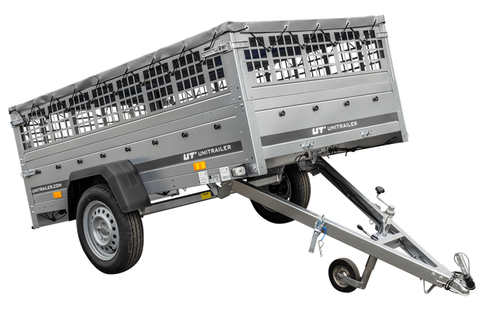 Remorque porte-voitures 230x125 UNITRAILER GARDEN 230 KIPP avec côtés en filet et bâche grise