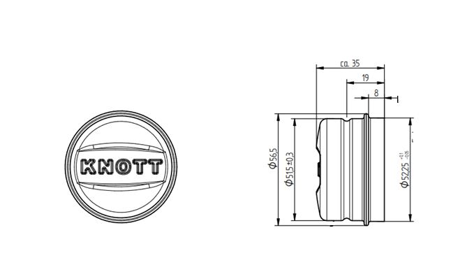 Cache-moyeu de 52,2 mm pour remorque KNOTT
