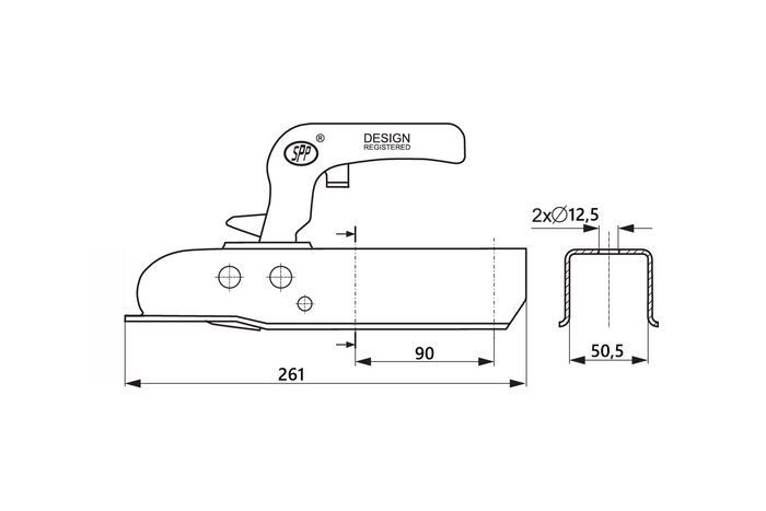 Attelage à boule STEELPRESS ZSK-1300H pour remorque de 1300 kg avec timon carré de 50 mm