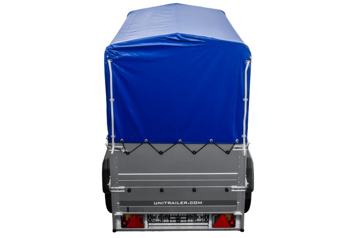 Remorque Garden Trailer 200 Kipp avec roue jockey, rehausses supplémentaire, arceau H-800 et bâche bleue