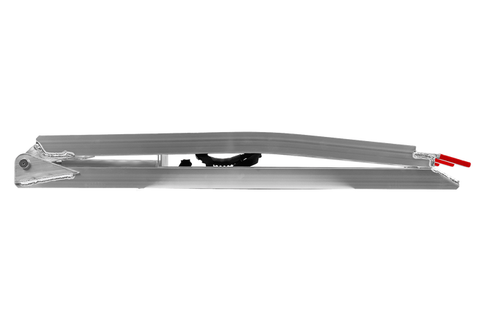 Rampe pliable UNITRAILER ALR003 en aluminium pour remorque, 221 cm, 340 kg, avec sangle et support.