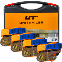 Ensemble de quatre sangles de transport UNITRAILER orange de 4 m/25 mm/0,68 t avec tendeur, dans une valise