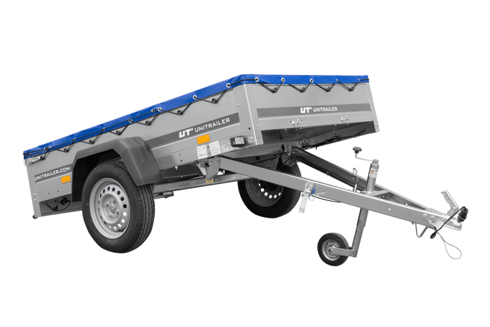Remorque porte-voitures 200x125 UNITRAILER GARDEN 201 KIPP avec châssis H-0 et bâche bleue